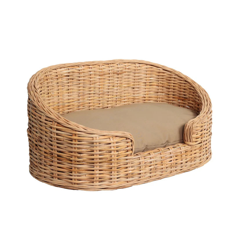 Curvy Rattan Pet Bed with Machine-Washable Cushion