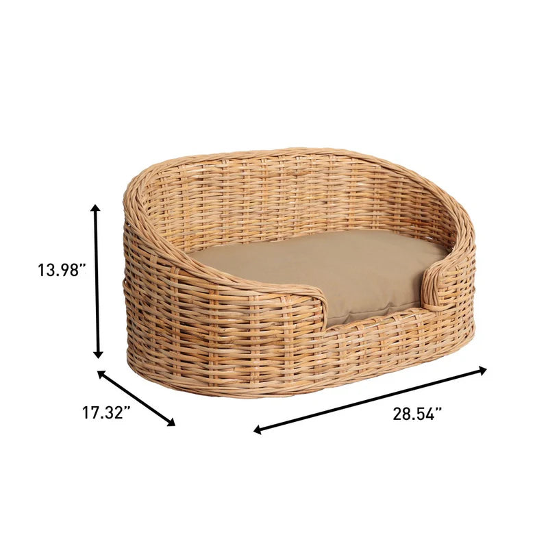 Curvy Rattan Pet Bed with Machine-Washable Cushion