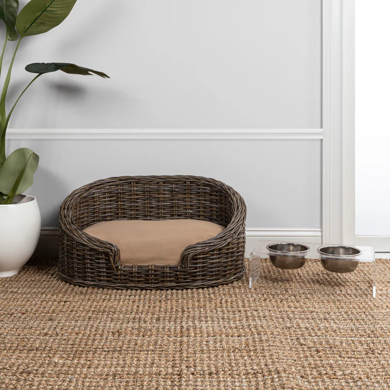 Curvy Rattan Pet Bed with Machine-Washable Cushion